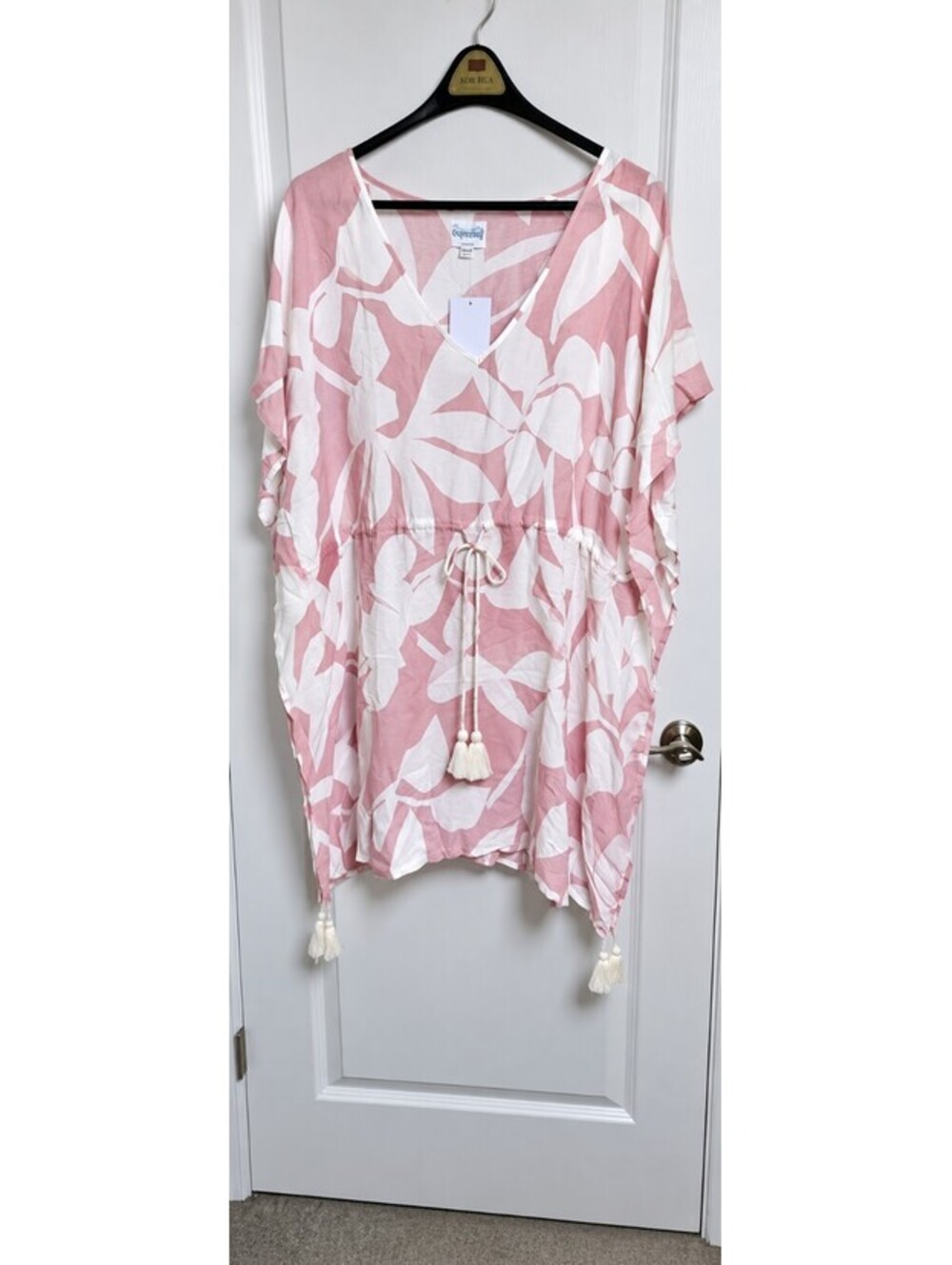 NWT Poolside Paradise Pink Floral Kaftan Swim Cover Up XL 2XL Tassel